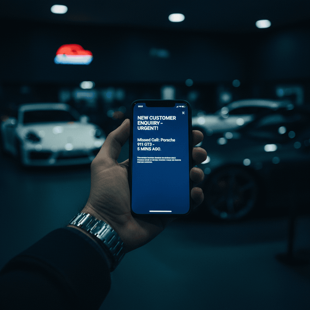 Smartphone with customer lead notification in a dim car showroom