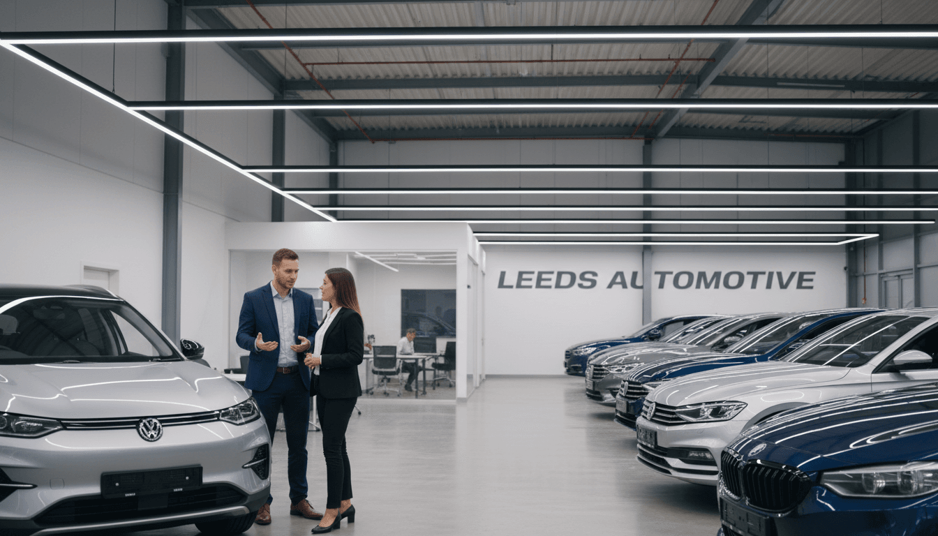 Sales professionals on a car showroom floor in Leeds