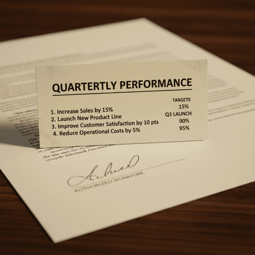 Performance card on a signed terms document