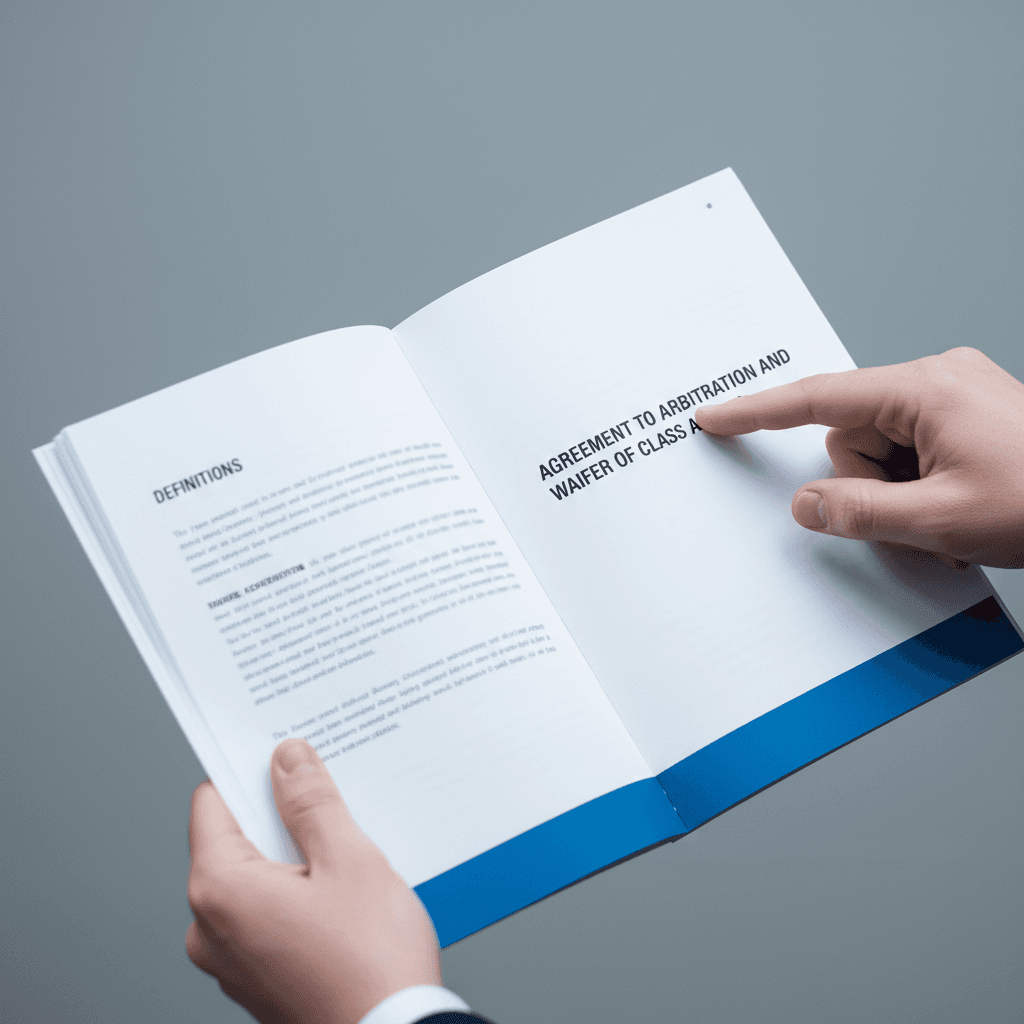 Hands reading through a terms document