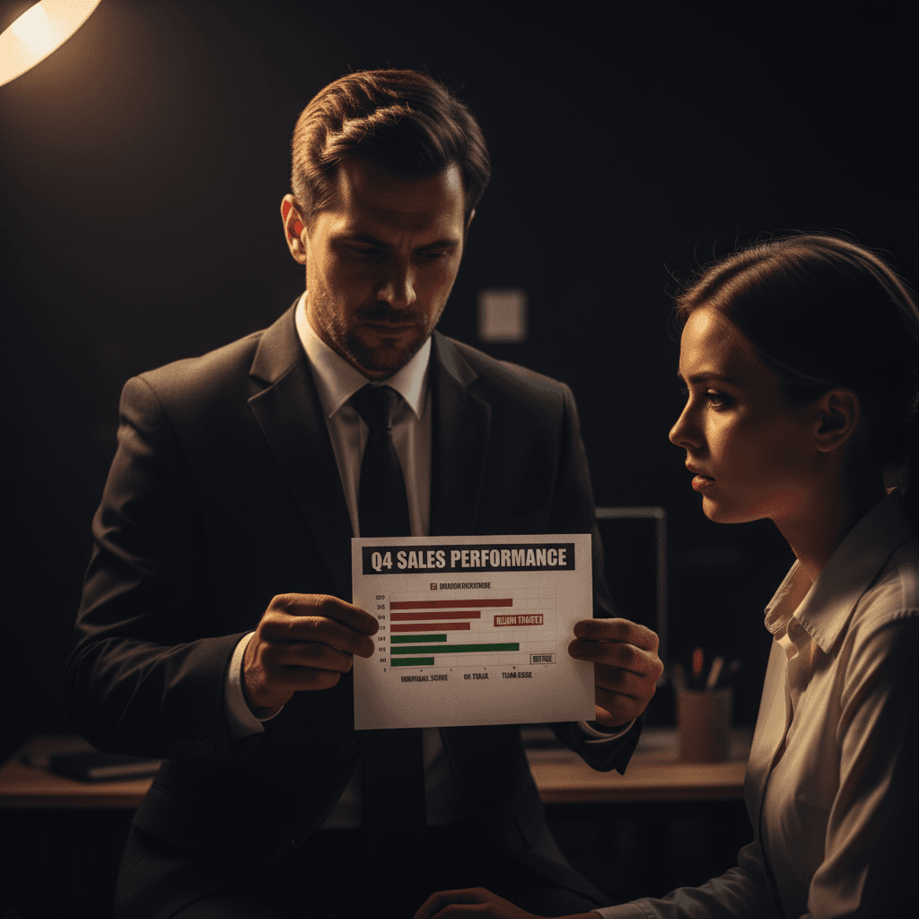 A manager and salesperson reviewing a weekly scorecard together